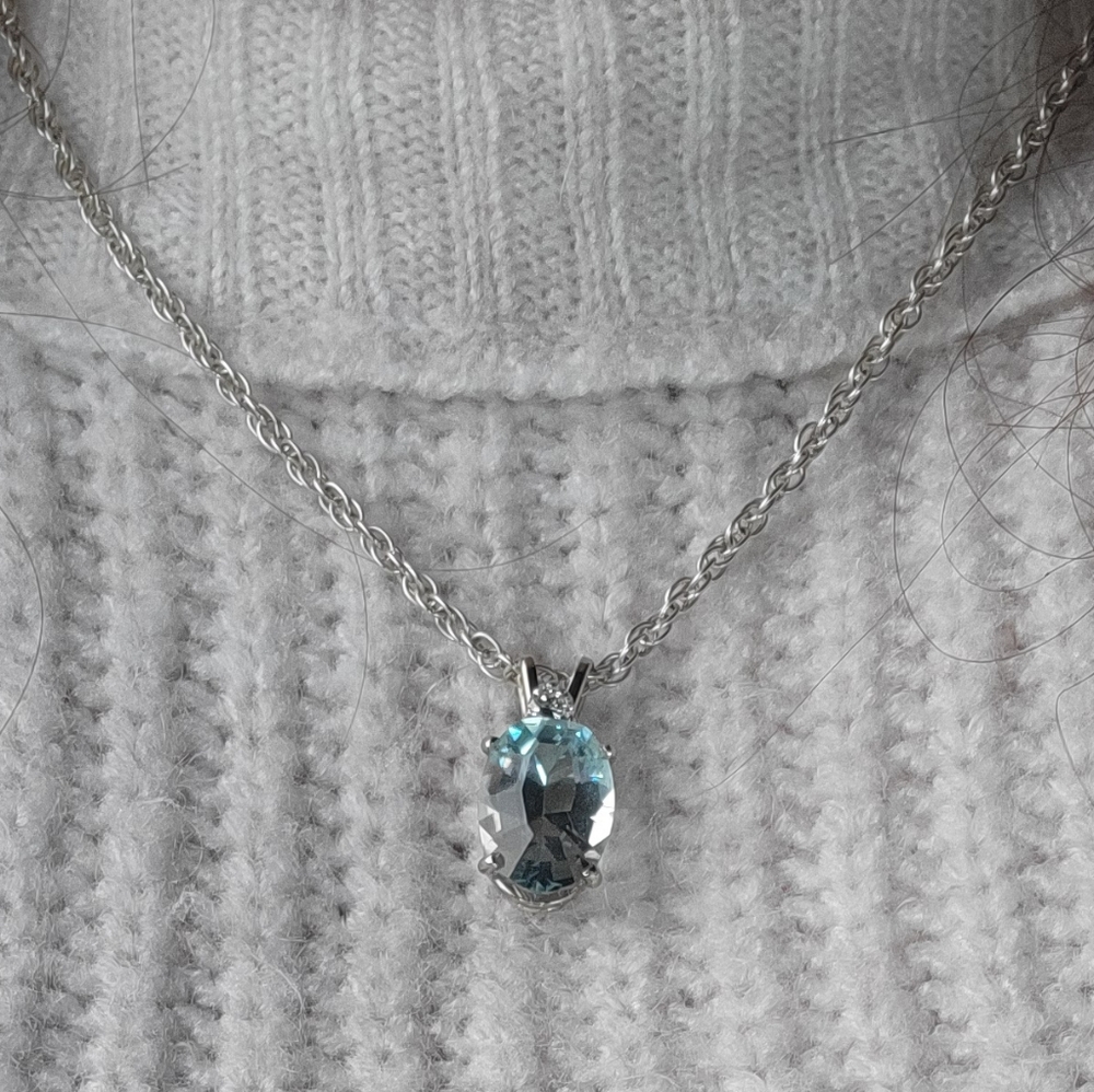 Aquamarine Necklace with Real Diamond & Sterling Silver Chain 💎